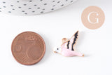 Pendentif oiseau rose laiton doré émail rose 17mm,pendentif animal coloré pour création bijoux DIY, x1 (G6989)