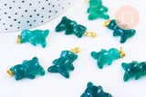 Pendentif ourson agate verte support doré 23mm, pendentif pierre agate naturelle verte,création bijoux en pierre naturelle, x1, G5703