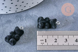 Pendentif ourson floqué velours noir résine platine, pendentif enfance, x2 (G6644)