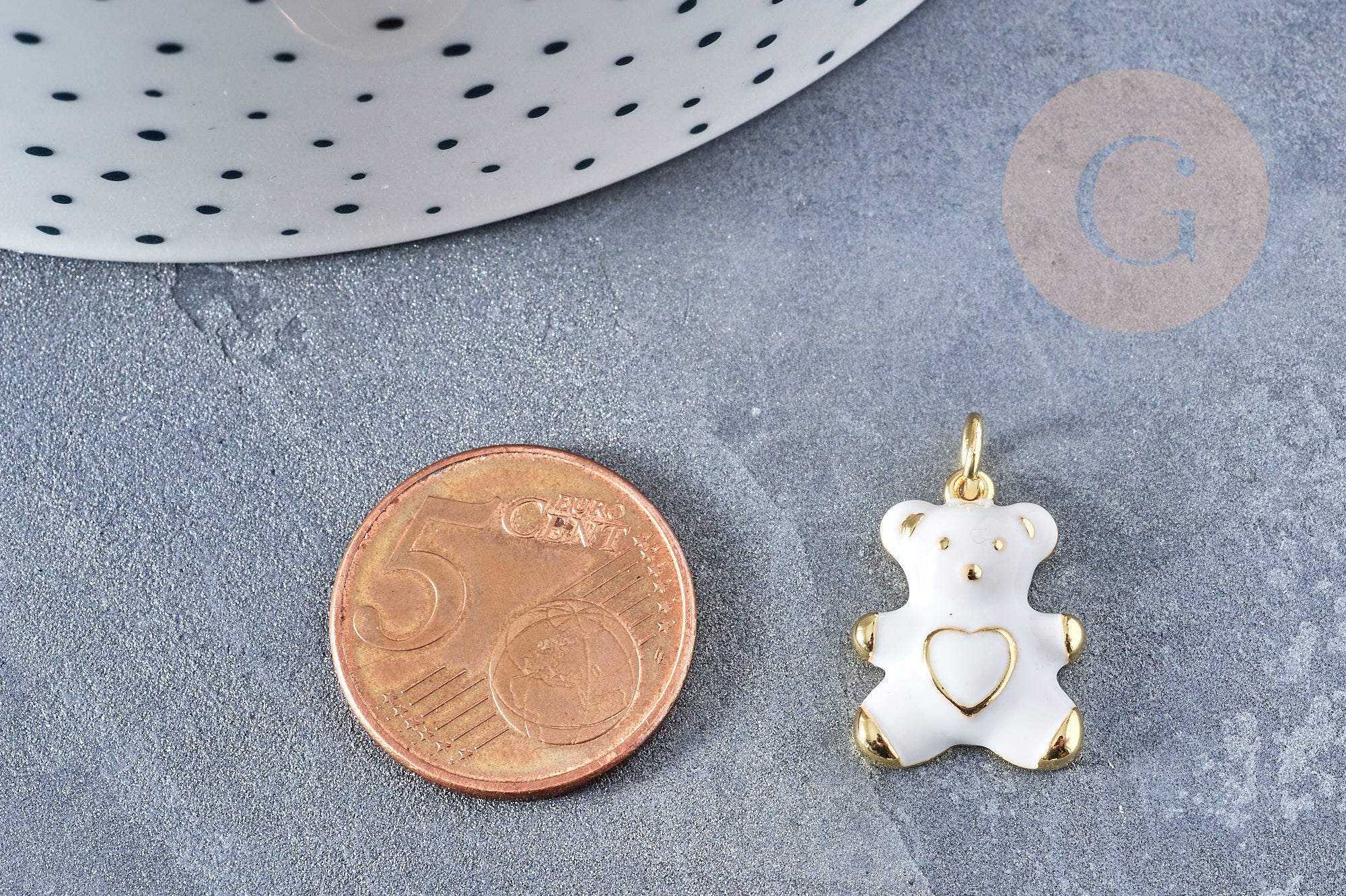 Pendentif ourson laiton doré 16K résine blanche 18mm, pendentif laiton , bijou d'enfance,x1 G8555