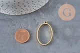 Pendentif ovale doré 35mm en acier inoxydable 304 sans fond, à côté d'une pièce de 5 centimes.