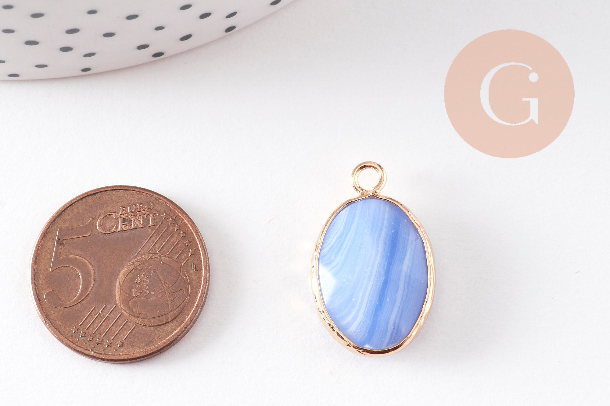 Pendentif ovale agate naturelle bleue laiton doré 23mm, x1 (G11004)