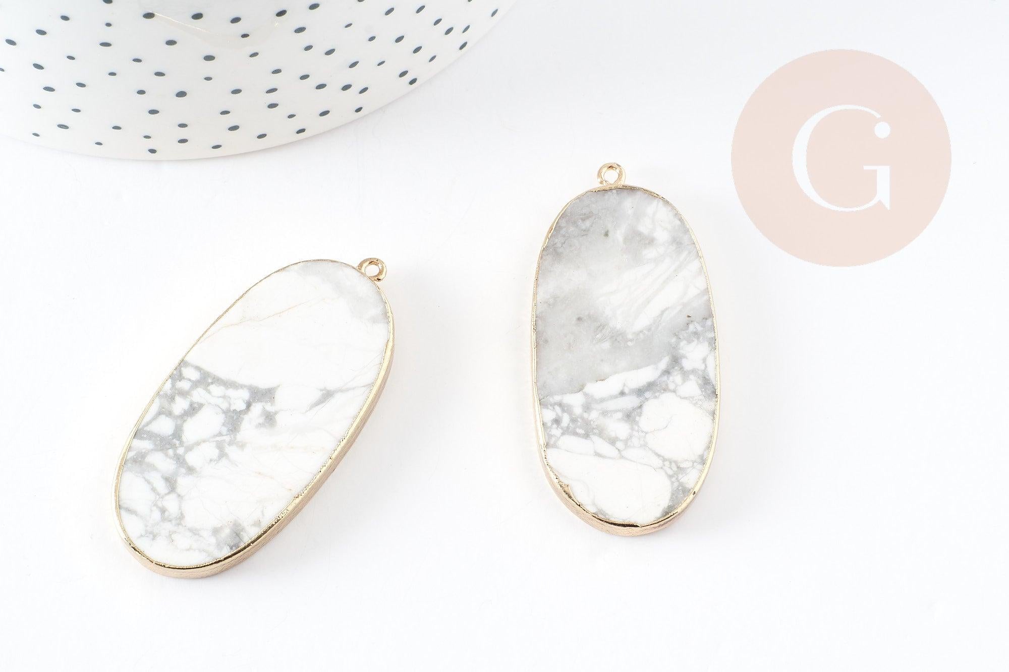 Pendentif ovale howlite blanche, fournitures créatives,pendentif bijoux, pendentif pierre, howlite naturelle, 52mm, x1 G2101