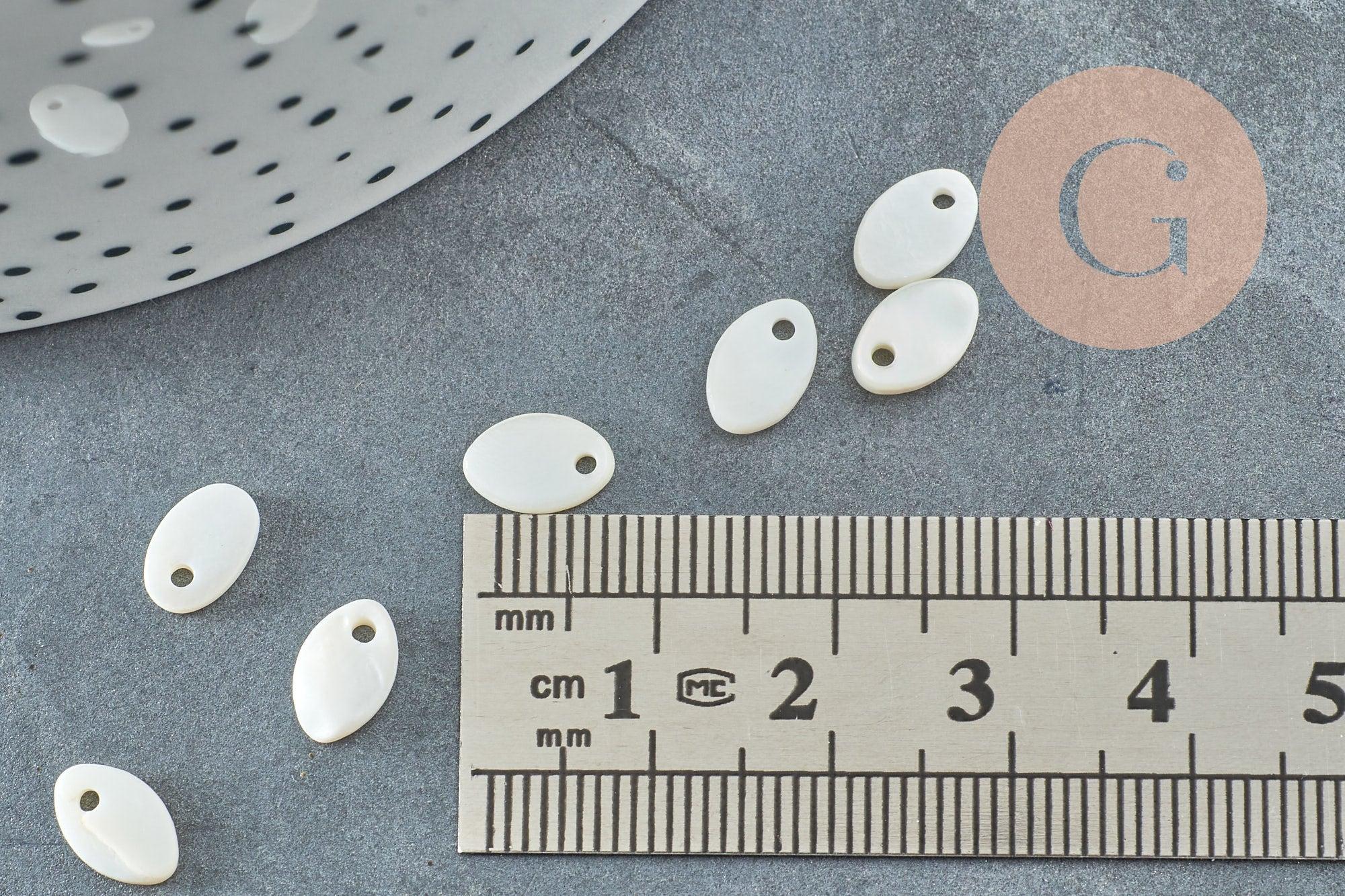 Pendentif ovale nacre blanche naturelle,perle ovale, coquillage blanc,8mm,x20 (G4152)