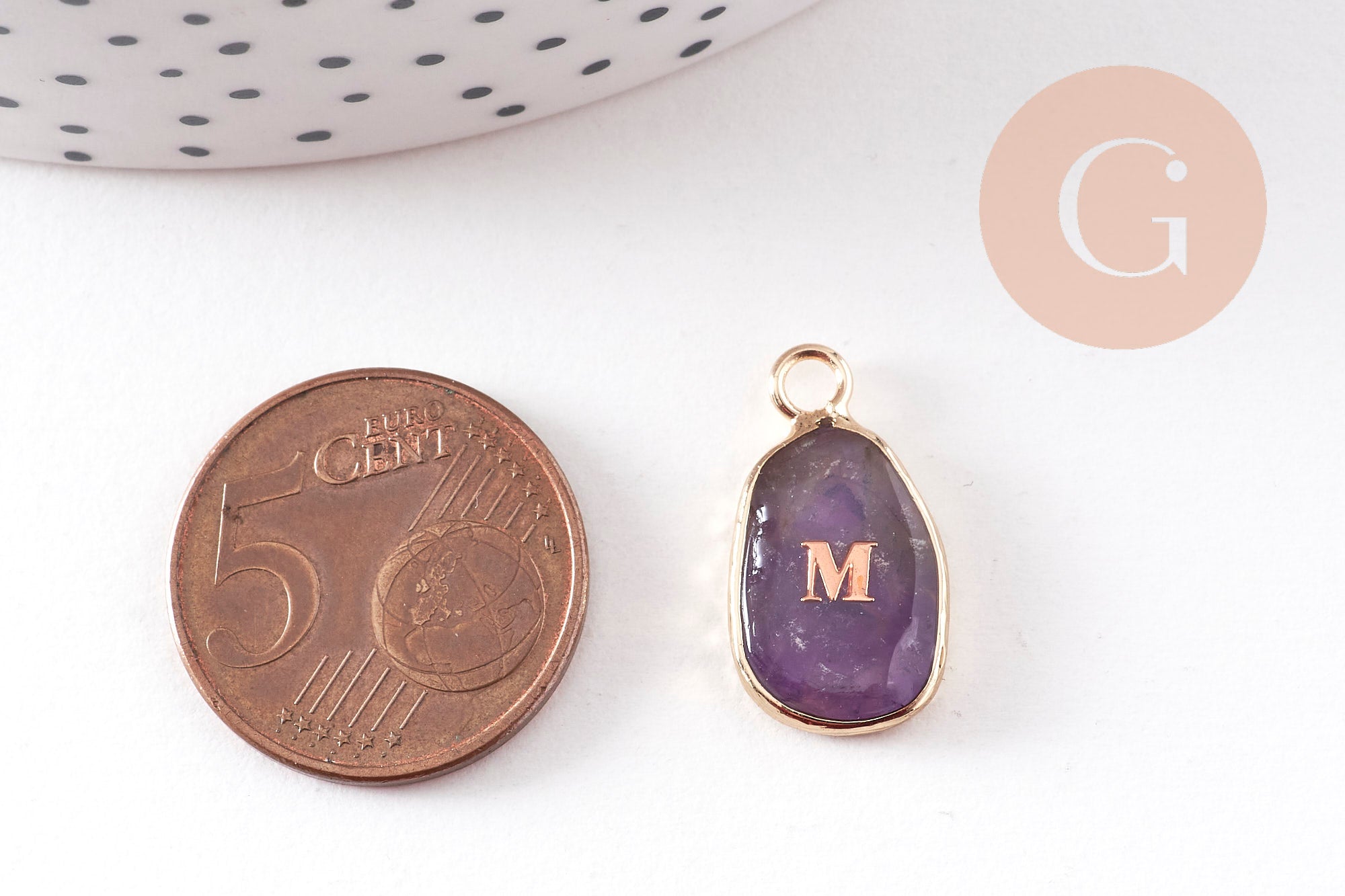 Pendentif ovale pierre naturelle Initiale 20mm, x1 (G10945)
