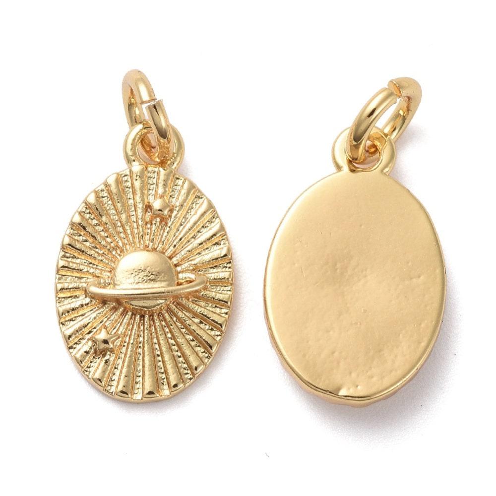 Pendentif ovale planète laiton doré 18K 13mm,sans nickel,pendentif constellation, x1 (G6000)