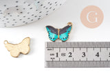 Pendentif papillon émail bleu zamac doré zamac doré 20mm, x5 (G4570)