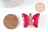 Pendentif papillon rectangle cristal laiton doré 26.5mm, x1 (G5993)