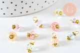Pendentif perle fleur cristal pastel laiton doré 12mm, x10 (G6282)