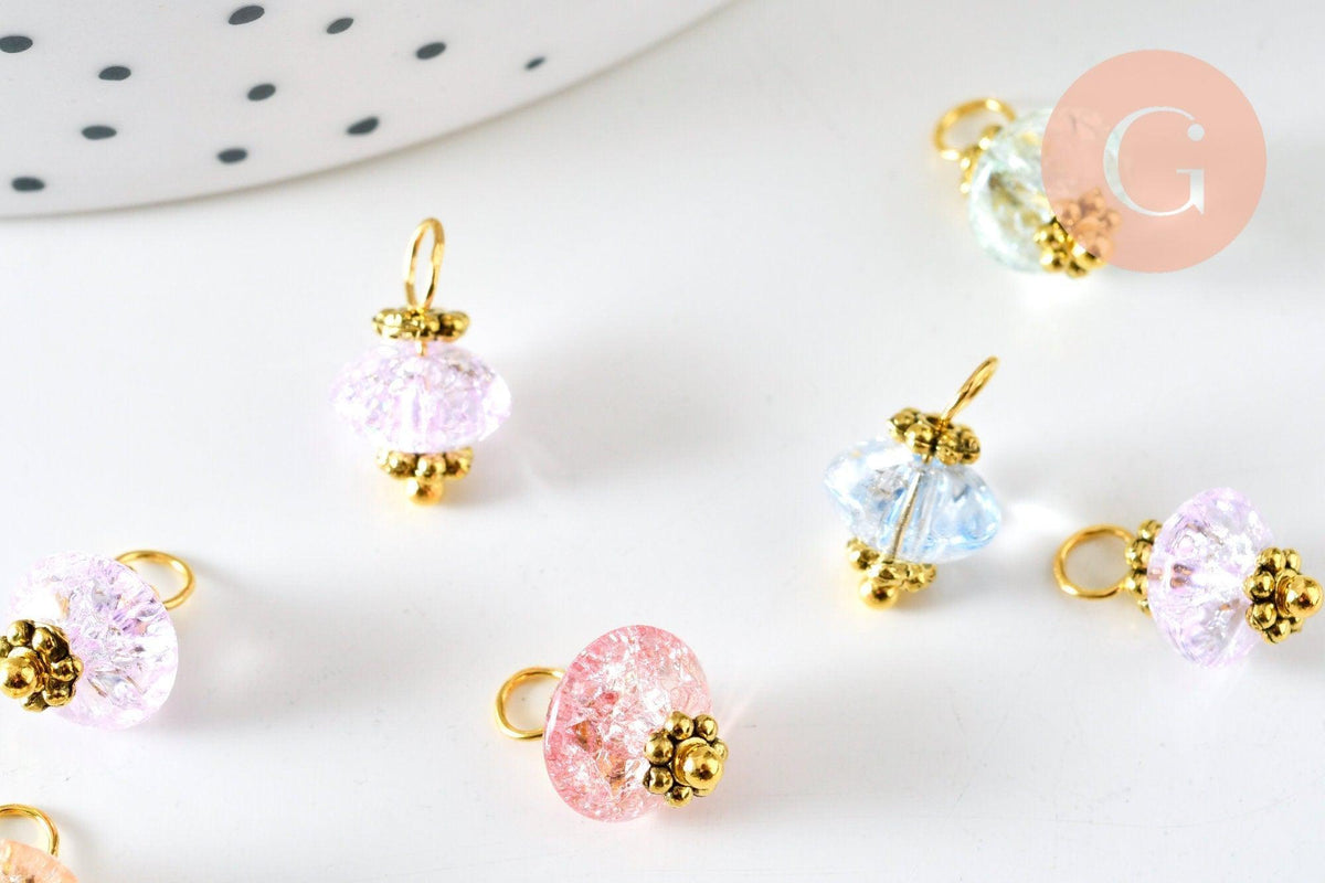 Pendentif perle fleur cristal pastel laiton doré 12mm, x10 (G6282)