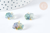 Pendentif perle fleur de lotus cristal gris laiton doré 14mm, x5 (G8147)