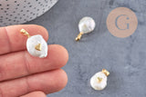 Pendentif perle naturelle Keshi coeur dorée,porte bonheur,perle eau douce,création bijou,perle naturelle blanche,17-27mm, x1 (G3091)