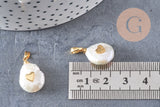 Pendentif perle naturelle Keshi coeur dorée,porte bonheur,perle eau douce,création bijou,perle naturelle blanche,17-27mm, x1 (G3091)