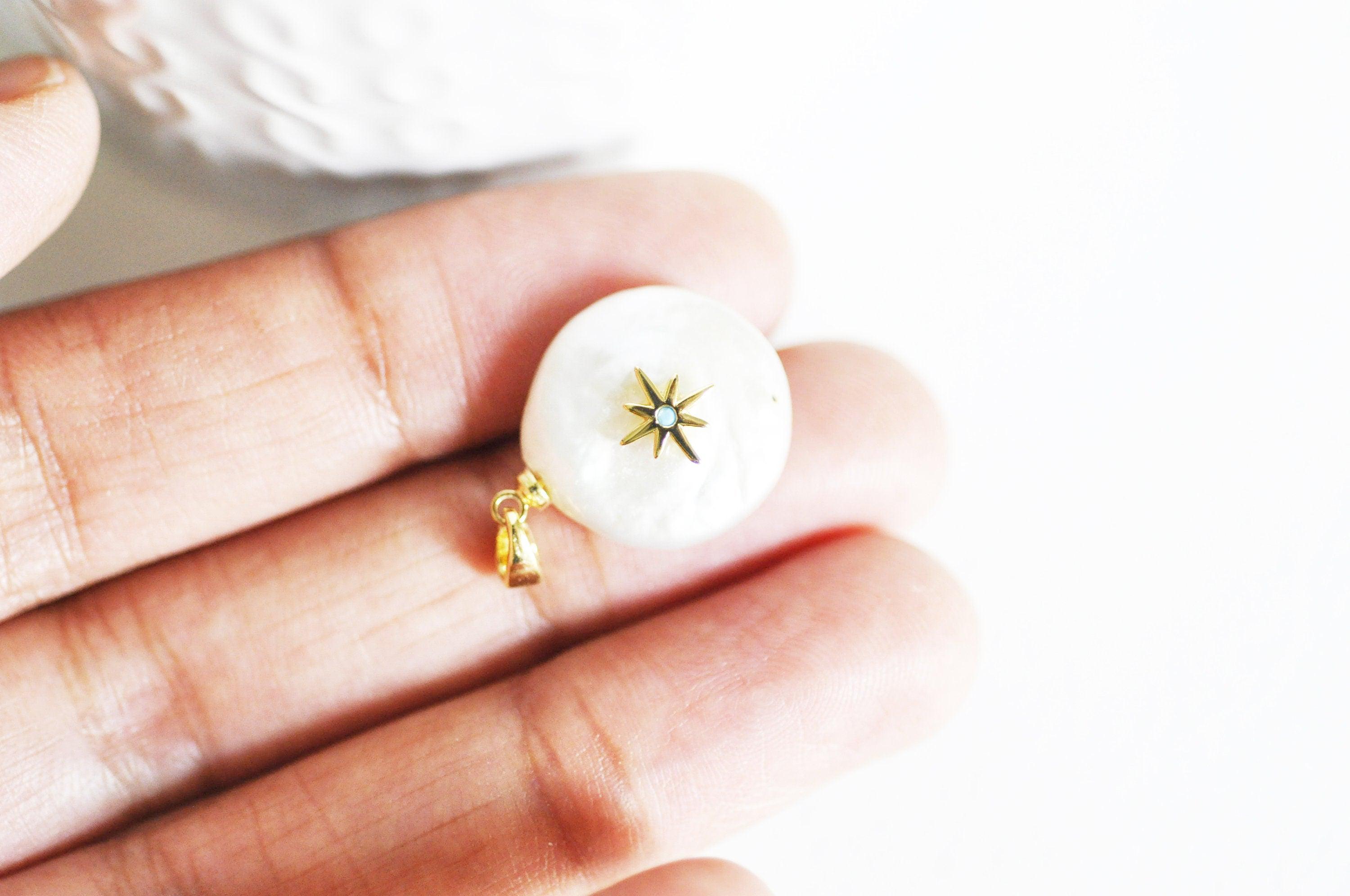 Pendentif perle naturelle Keshi coquillage zircon,porte bonheur,création bijou,perle naturelle eau douce blanche,17-27mm, x1,G3249