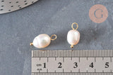 Pendentif perle naturelle laiton doré 18K - 16.5-17mm,perle eau douce bijou,perle naturelle blanche, x1 G6965