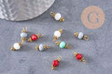 Pendentif perle verre facetté zamac doré 10.5mm, x10 (G5672)