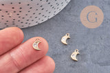 Pendentif petite lune laiton doré zircons, pendentif doré avec cristaux pour création bijoux, x1 (G7046)