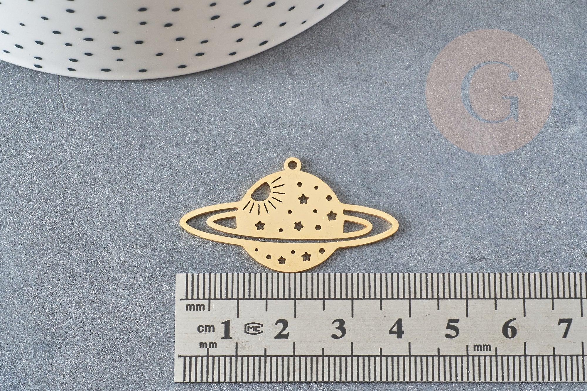 Pendentif planète étoiles acier 201 inoxydable dore 21.5mm, x1 (G6140)