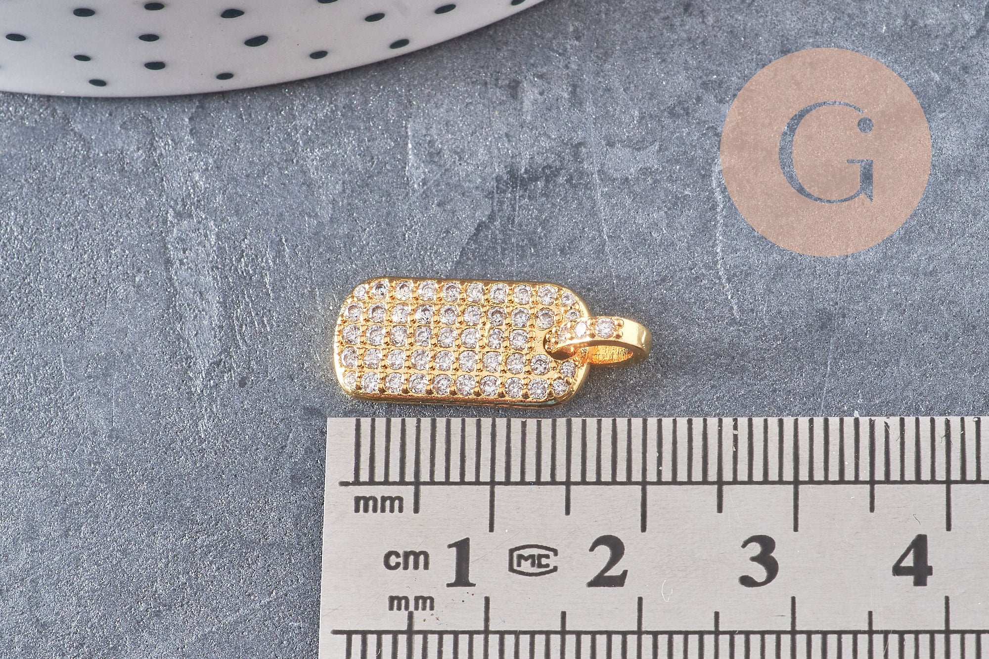 Pendentif plaque laiton doré 18k cristal zircon,17.5mm, x1 (G5245)