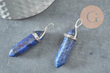 Pendentif pointe lapis lazulis naturel zamac argenté 40mm, x1 (G4078)
