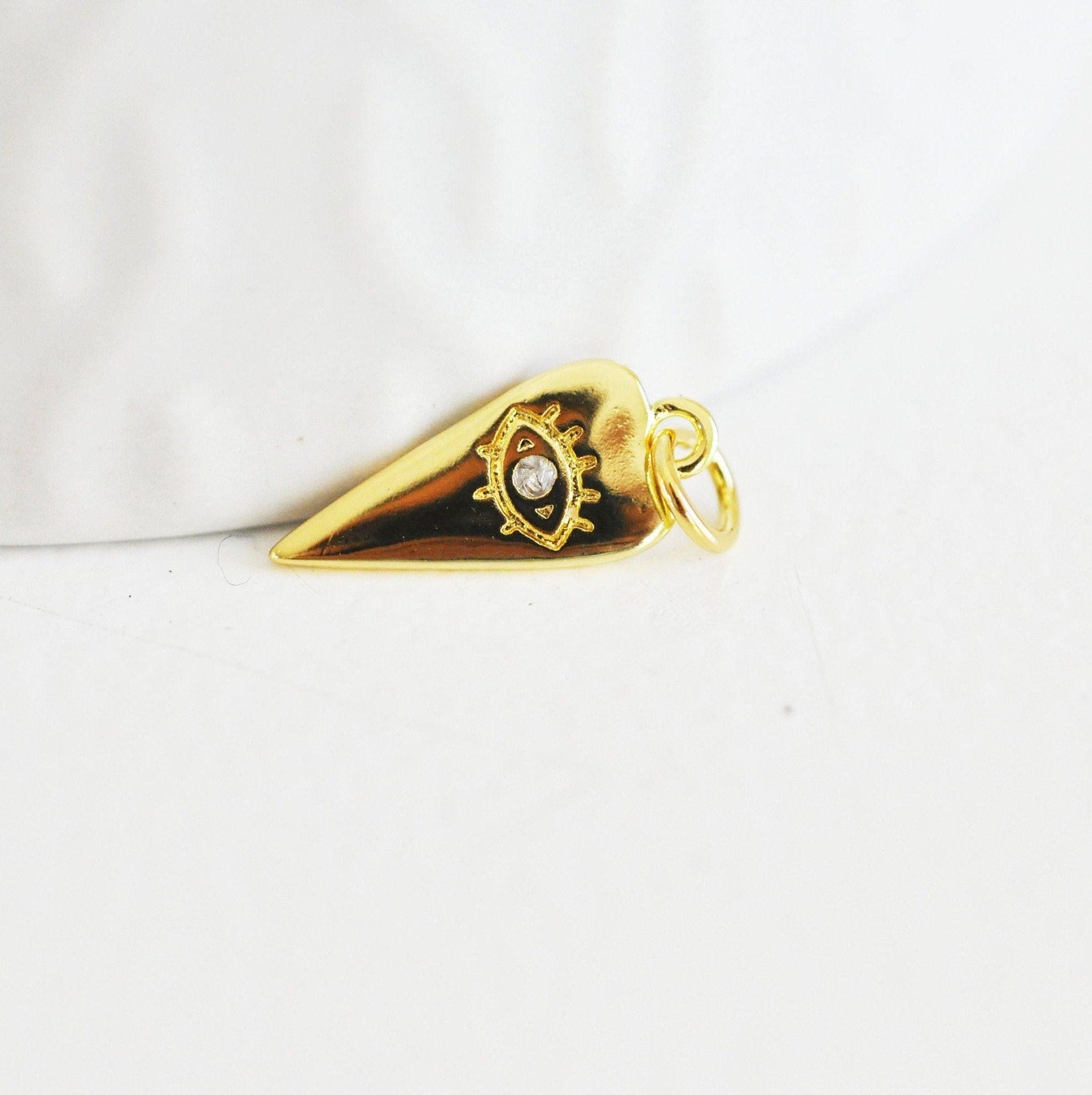 Pendentif pointe oeil laiton doré zircon 15mm, un pendentif doré sans nickel pour la création de bijoux chance x1 G3172