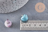 Pendentif pomme pierre naturelle acier inoxydable platine 14-15mm, x1 (G7109)
