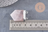 Pendentif quartz rose hexagone argenté,pendentif bijoux pierre,quartz rose naturel,28mm x1 (G5197)