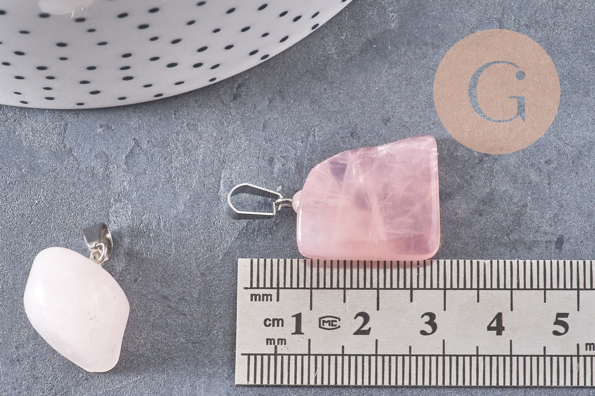 Pendentif quartz rose roulé acier platine, pendentif pierre acier inoxydable, bijou pendentif pierre naturelle,15-35mm, x1, G3942