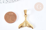 Pendentif queue de sirène texturé acier 304 inoxydable doré IP, x1 (G8621)