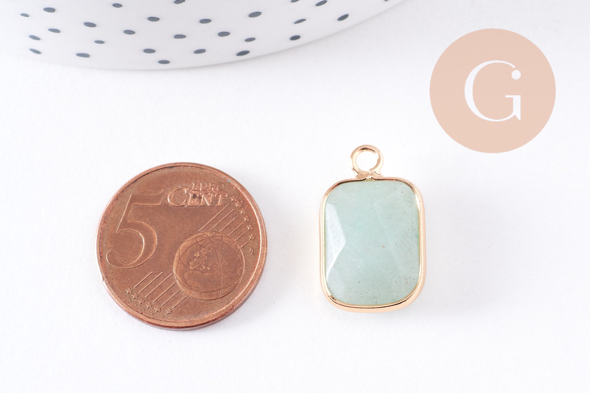 Pendentif rectangle aventurine verte naturelle laiton doré 22mm, x1 (G5627)