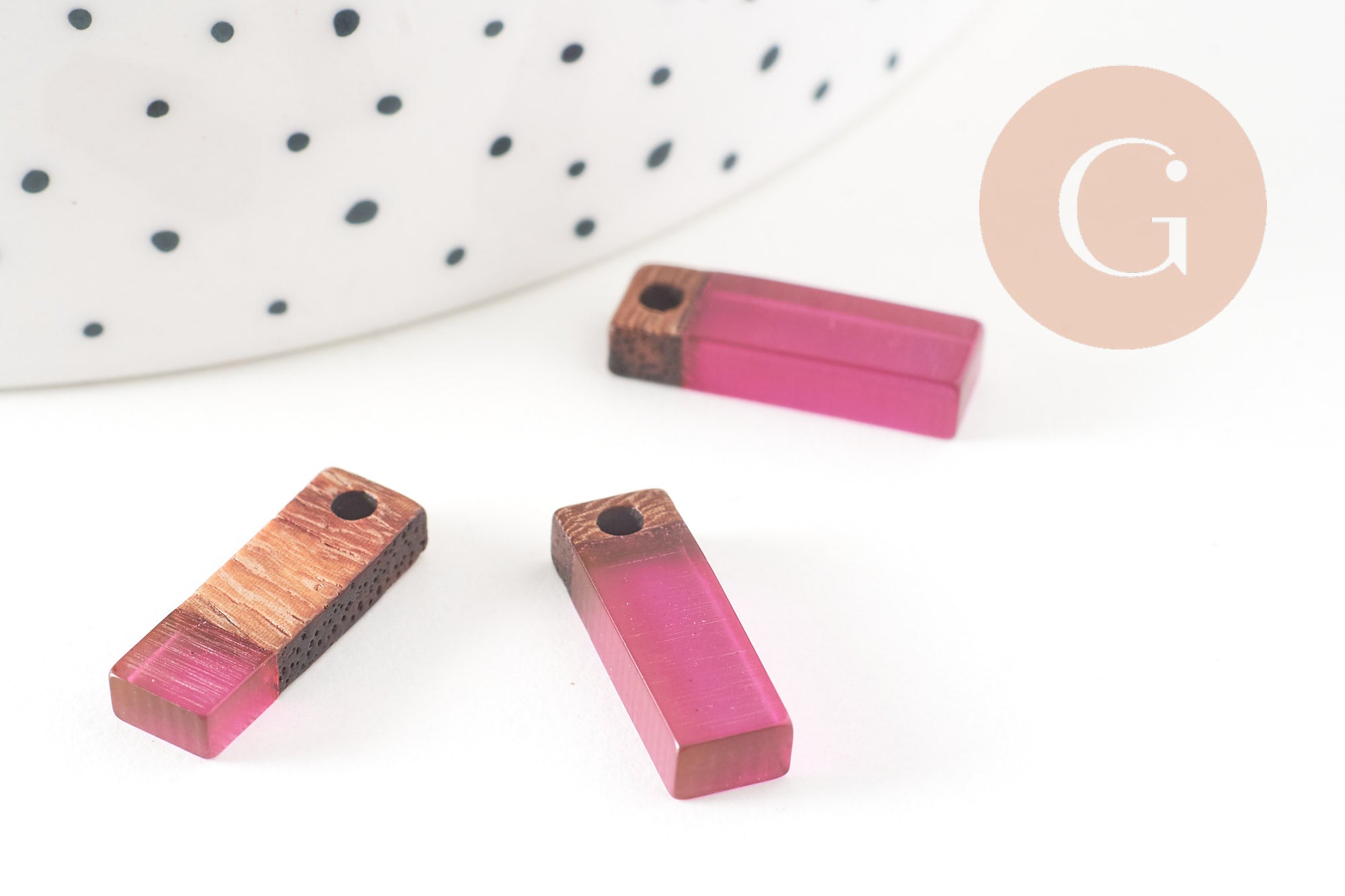 Pendentif rectangle bois résine violet prune 17mm,x5 (G3519)