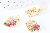Pendentif rectangle fleurs laiton doré 16k cristal 21.5mm, x1 (G6676)