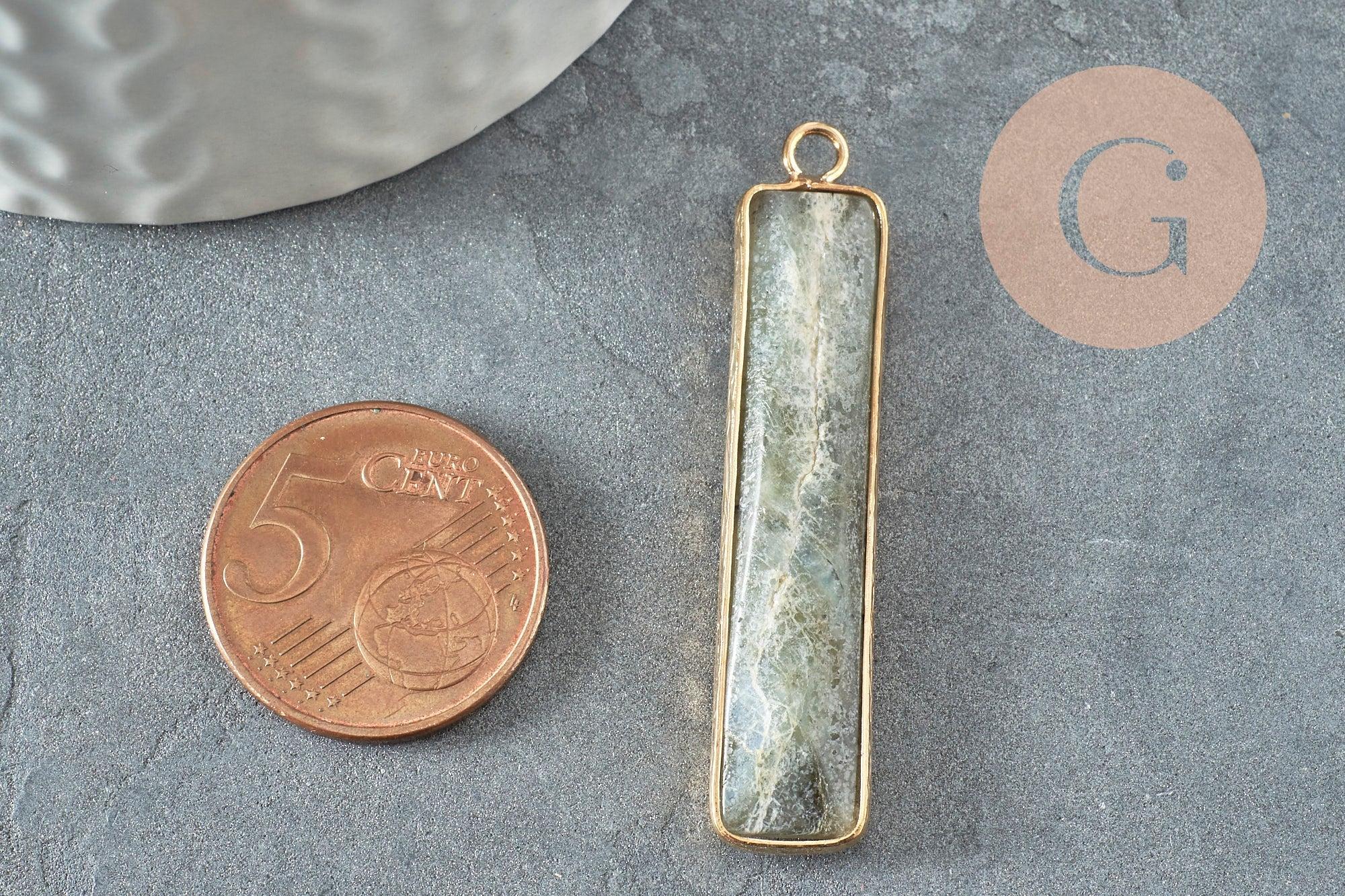 Pendentif rectangle labradorite naturelle laiton doré 46.5mm, x1 (G3131)