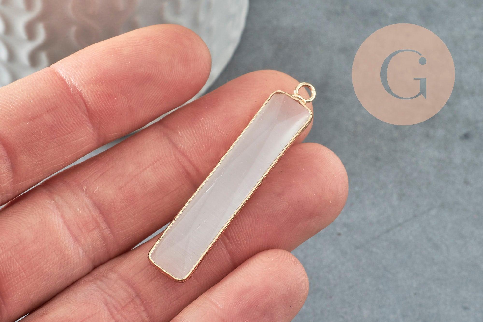 Pendentif rectangle verreoeil de chat laiton doré 46.5mm, pendentif verre création bijoux x1 G2524