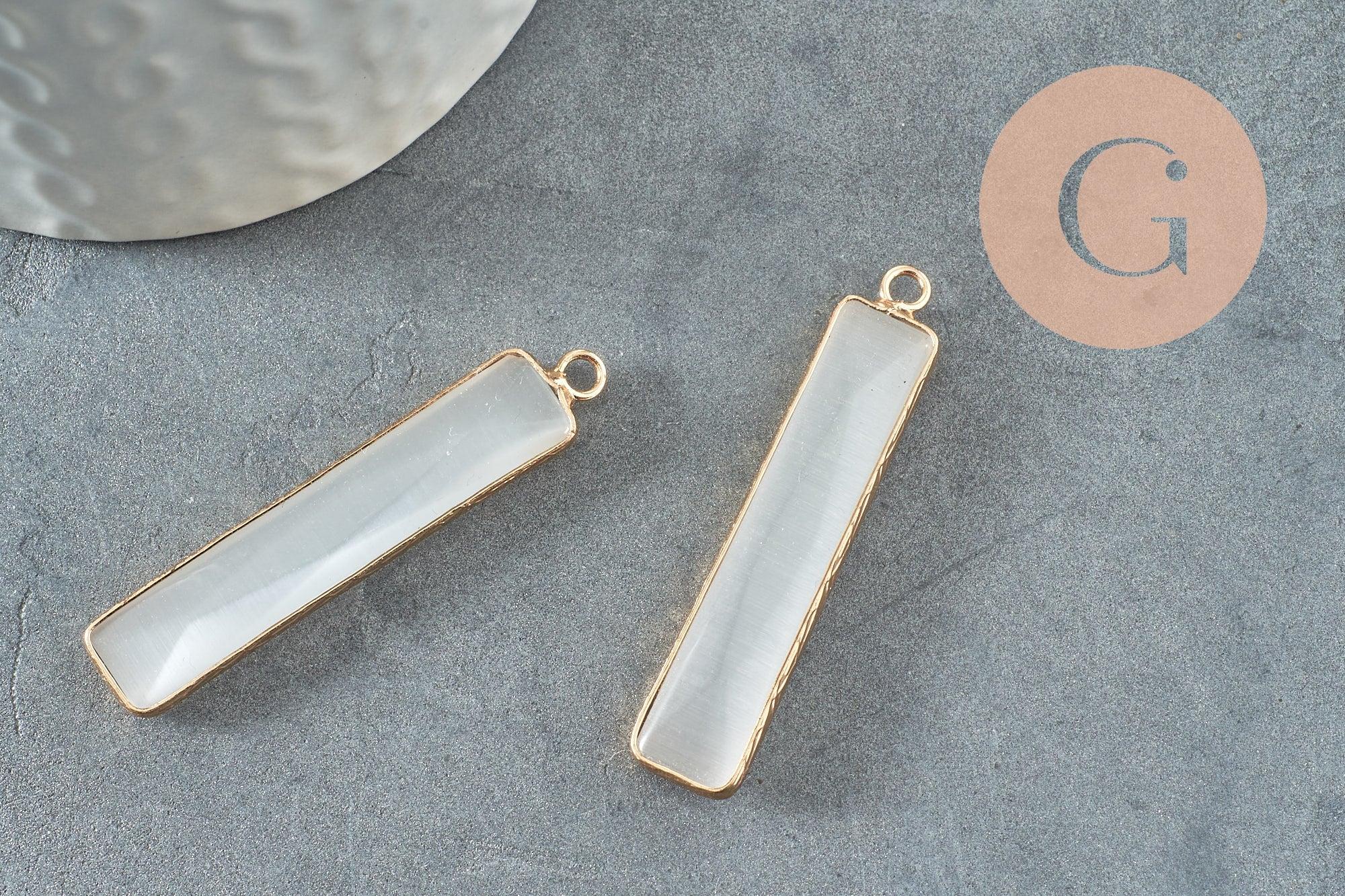 Pendentif rectangle verreoeil de chat laiton doré 46.5mm, pendentif verre création bijoux x1 G2524