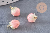 Pendentif résine fleur séchée rose rose 33mm, pendentif fleur de rose et or, création de bijoux originaux, x1 (G5697)