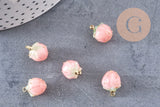 Pendentif résine fleur séchée rose rose 33mm, pendentif fleur de rose et or, création de bijoux originaux, x1 (G5697)