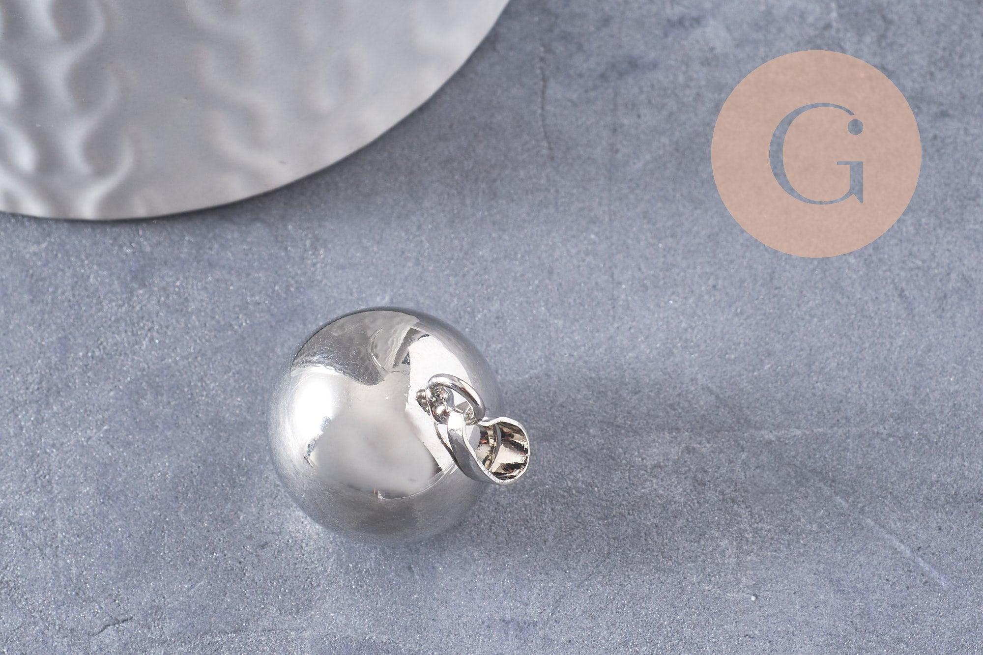 Pendentif rond Bola harmonie carillon argent platine 24mm, x1 (G5992)