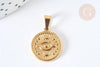 Pendentif rond acier 304 doré œil protecteur 20mm, création bijoux acier, x1 (G7386)
