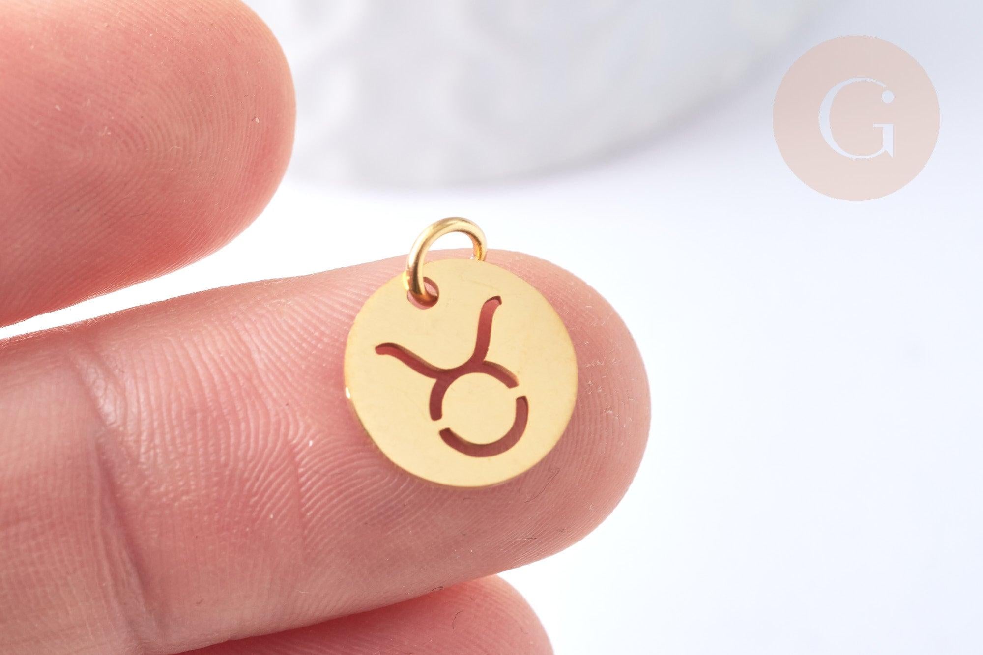 Pendentif rond constellation acier 304 inoxydable doré IP 12x1mm, x1 (G7506)