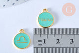 Pendentif rond constellation zamac doré zircon émail vert 15mm, x1 (G6663)