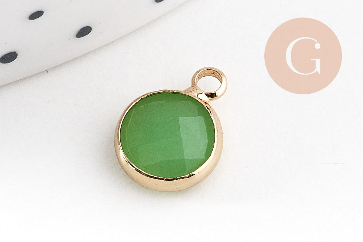 Pendentif rond doré cristal coloré 12mm, x1 (G5039)