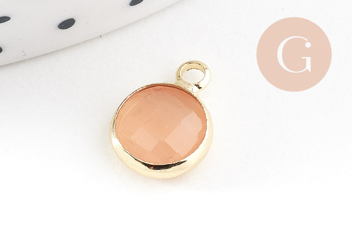 Pendentif rond doré cristal coloré 12mm, x1 (G5039)