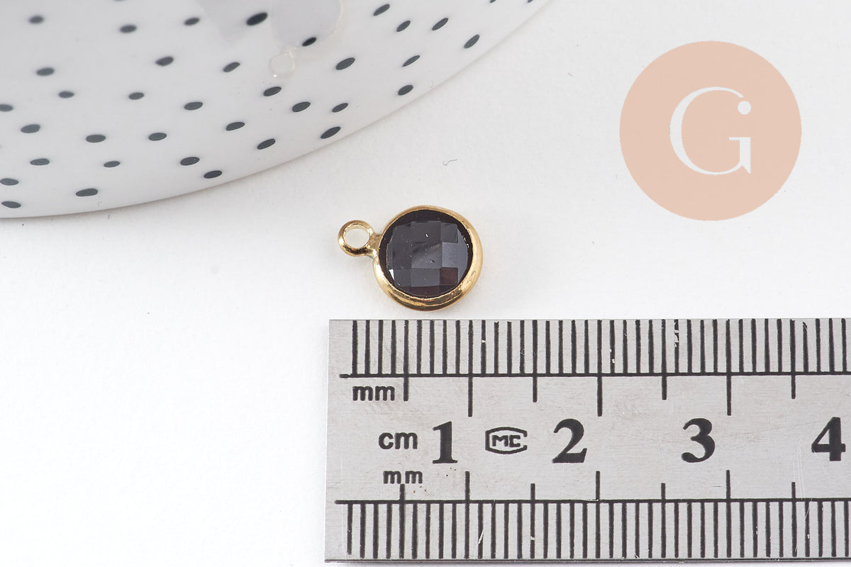 Pendentif rond doré cristal coloré 12mm, x1 (G5039)
