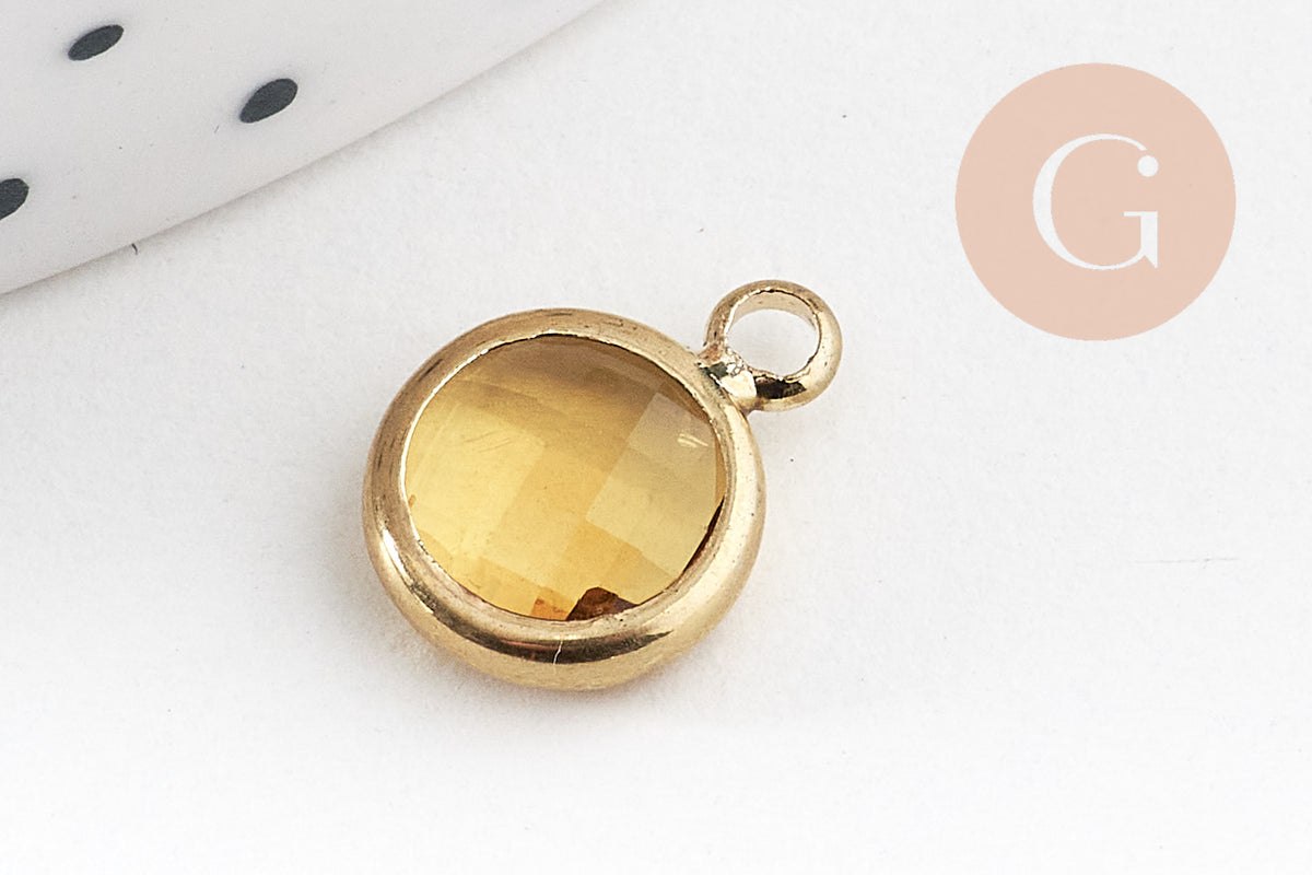 Pendentif rond doré cristal coloré 12mm, x1 (G5039)