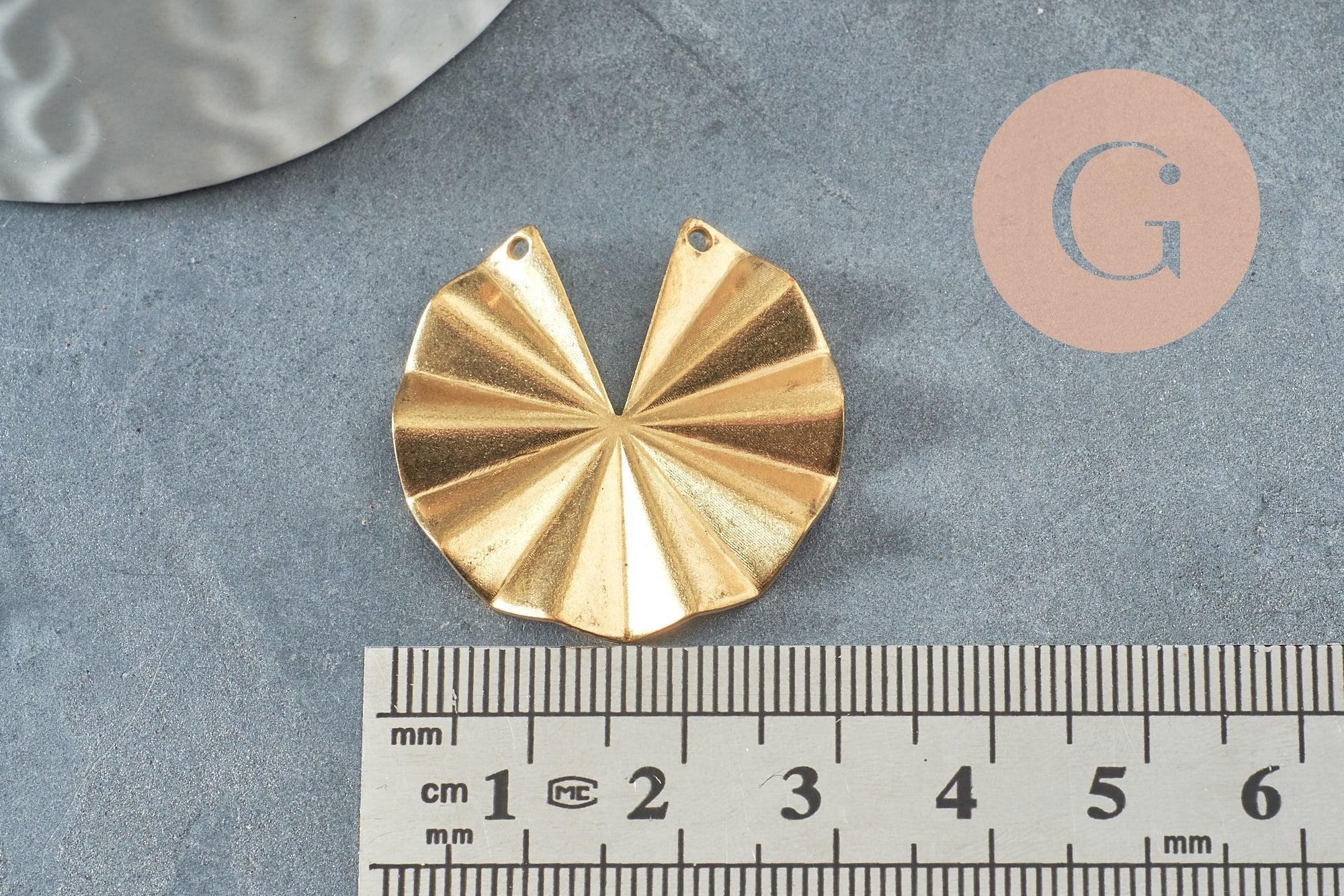 Pendentif rond éventail plié laiton brut 30mm, x2 (G3184)
