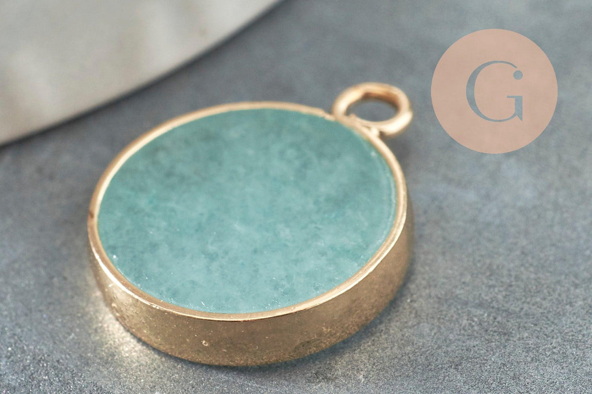 Pendentif rond jade bleu turquoise,jade naturel,pendentif rond,20.5mm, x1 G4287