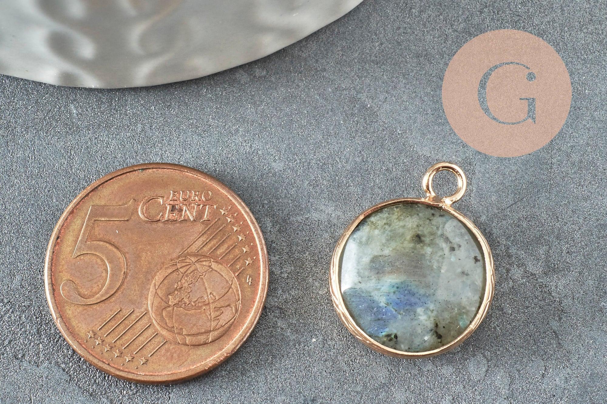 Pendentif rond labradorite naturelle laiton doré 20mm, x1 (G1013)