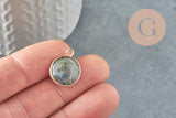 Pendentif rond labradorite naturelle laiton doré 20mm, x1 (G1013)