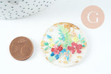 Pendentif rond résine fleur séchée 40mm, pendentif fleurs séchées coloré, création de bijoux originaux, x1 G5585